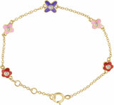 10K Yellow Gold .04 CTW Natural Diamond Youth Flower 5-7" Bracelet  