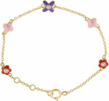 10K Yellow Gold .04 CTW Natural Diamond Youth Flower 5-7" Bracelet  