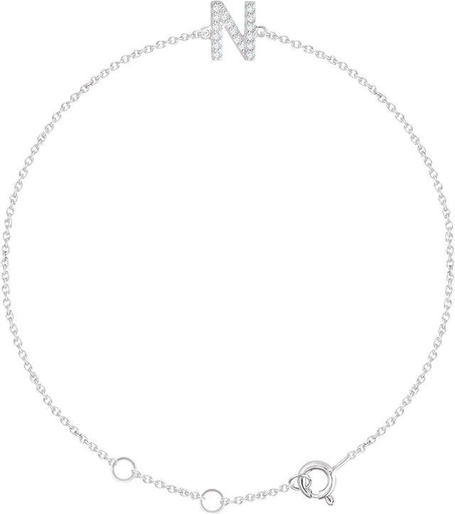 14K White Gold .06 CTW Natural Diamond Initial N 6-7" Bracelet