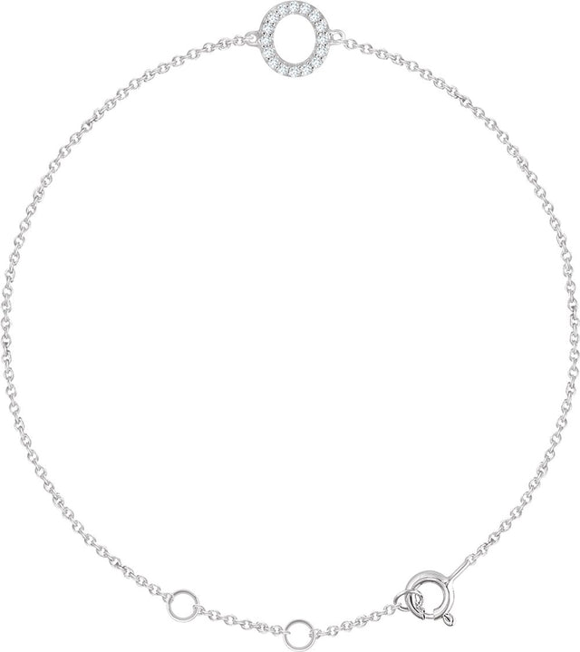 14K White Gold .06 CTW Natural Diamond Initial O 6-7" Bracelet