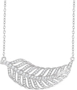 14K White 3/8 CTW Natural Diamond Leaf 16-18" Necklace 