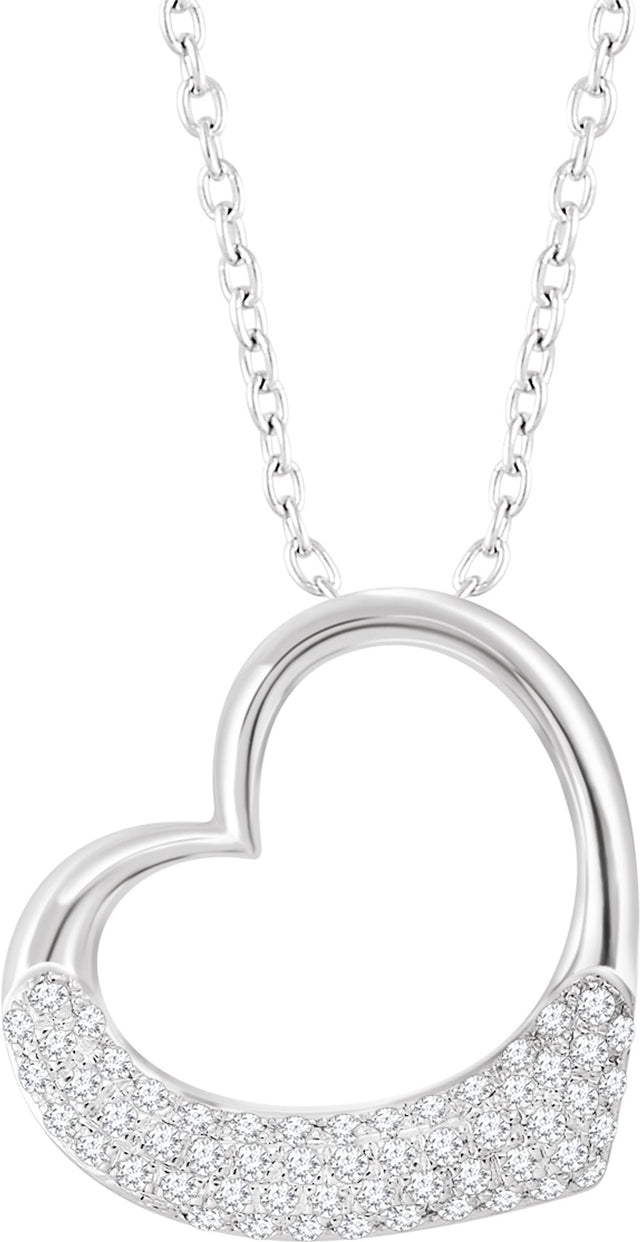 14K White Gold 1/5 CTW Natural Diamond Heart 16-18" Necklace