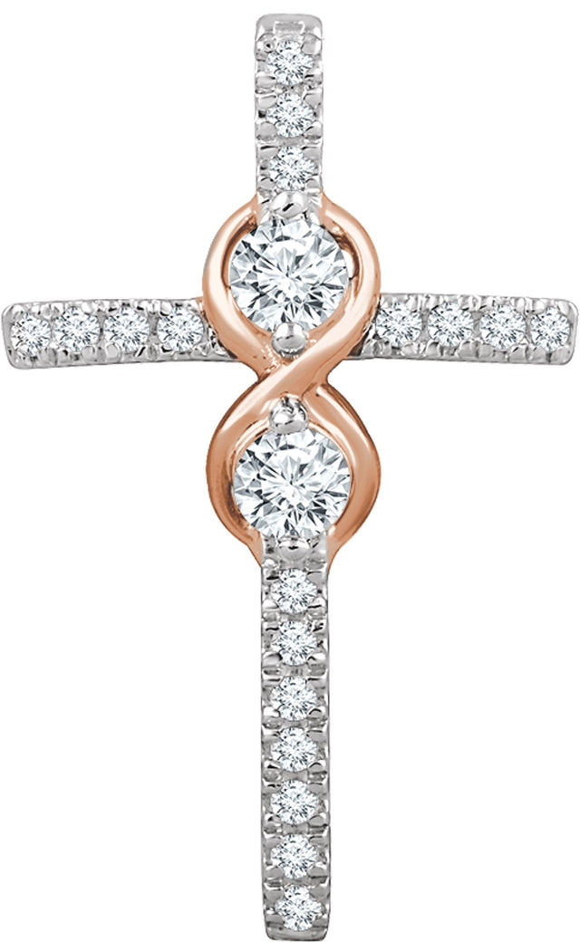 14K White/Rose 1/3 CTW Natural Diamond Cross Pendant 