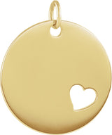 14K Yellow Engravable Pierced Heart Disc Pendant  