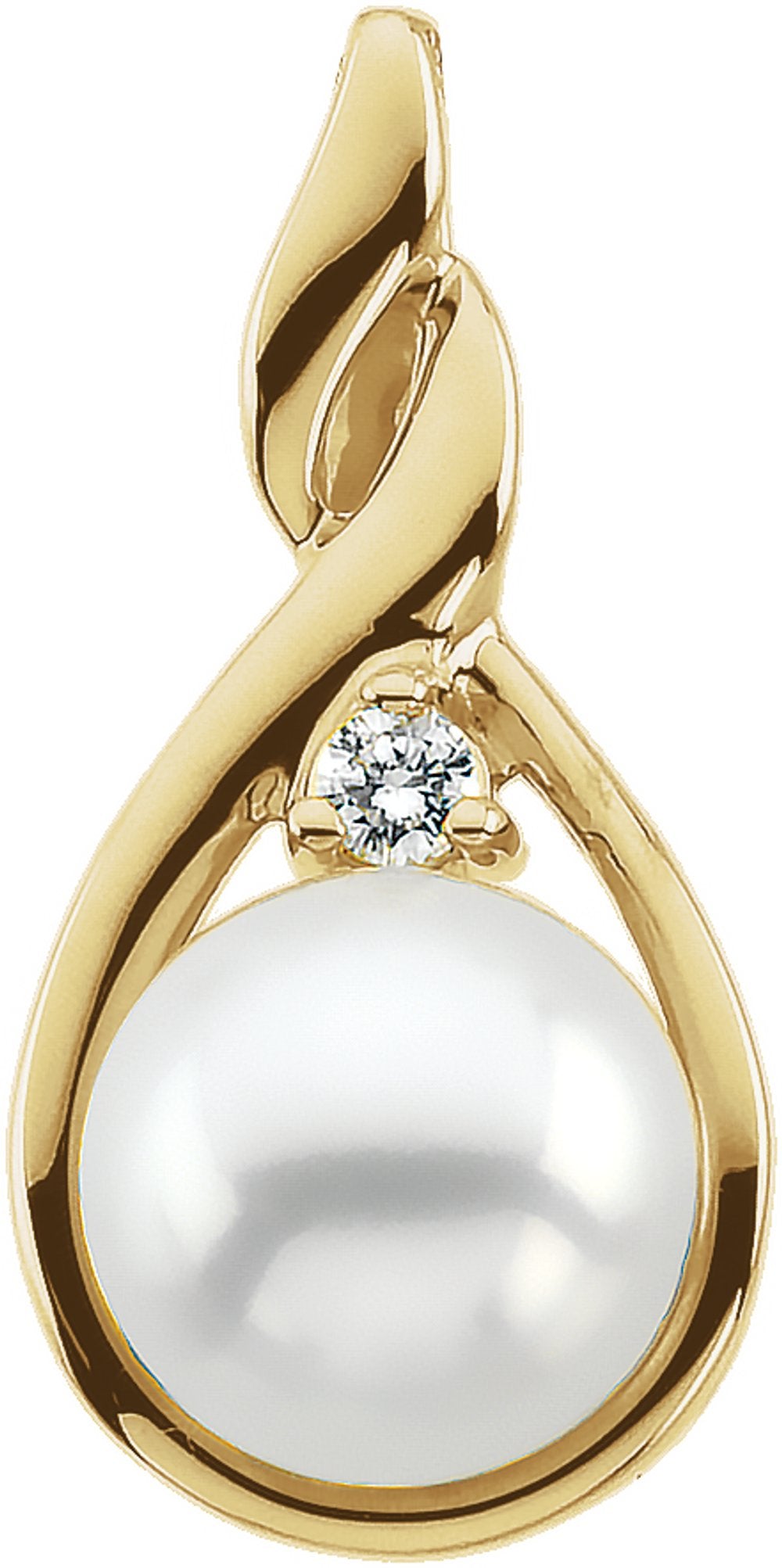 14K Yellow Cultured White Akoya Pearl & .03 CT Natural Diamond Freeform Pendant   