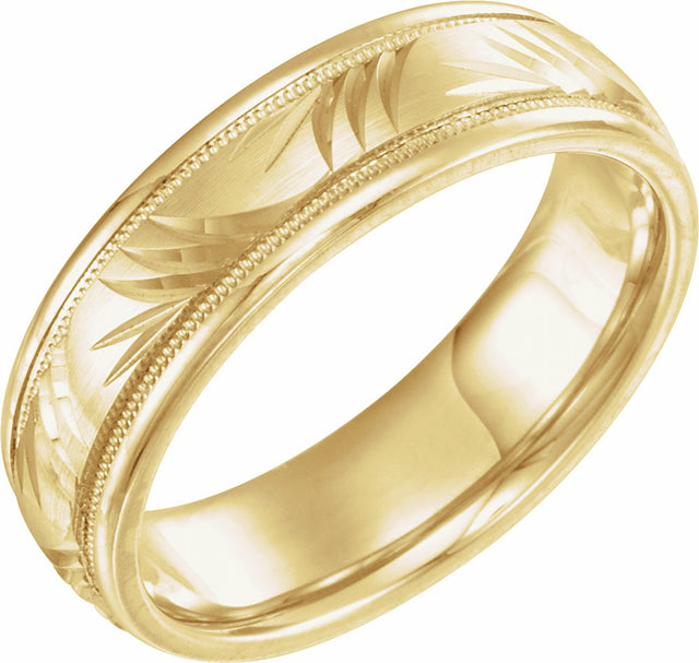 14K Yellow Gold 6 mm Milgrain Grooved Comfort-Fit Band Size 7
