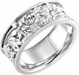 Sterling Silver 8.25 mm Floral Flat Band Size 6