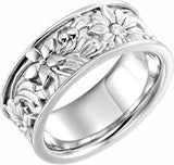 Sterling Silver 8.3 mm Floral Flat Band Size 8