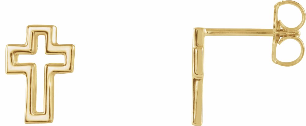 14K Yellow Open Cross Earring