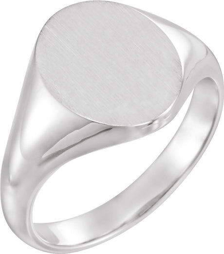 14K White Oval Signet Ring