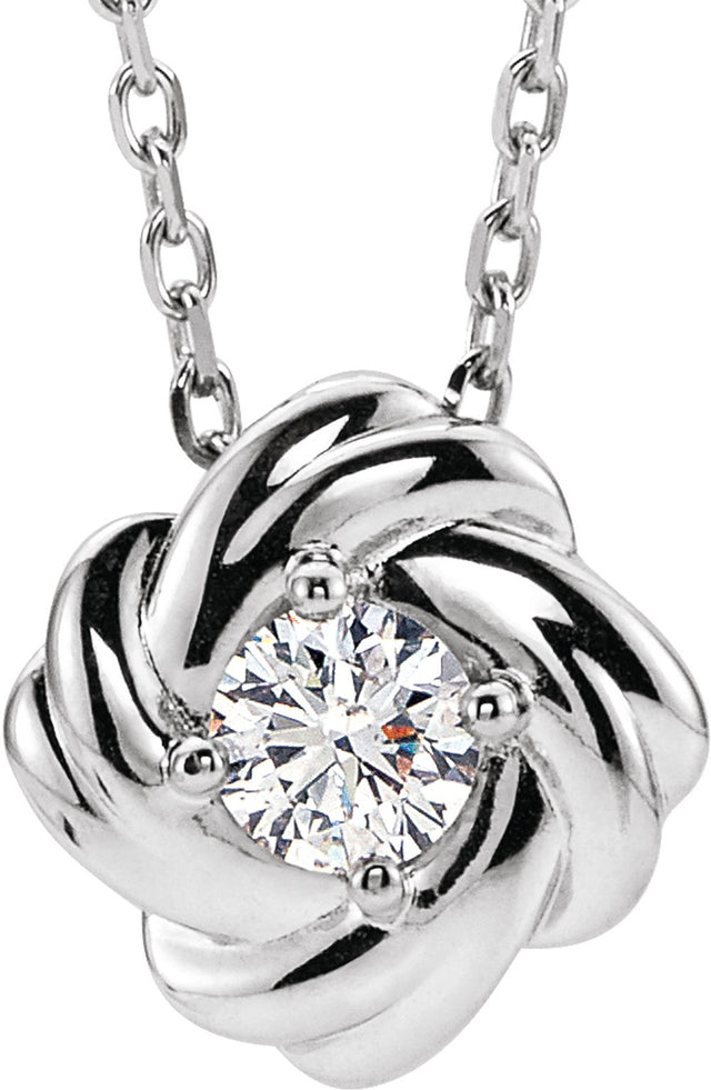 14K White Gold 1/6 CTW Natural Diamond Knot 16-18" Necklace