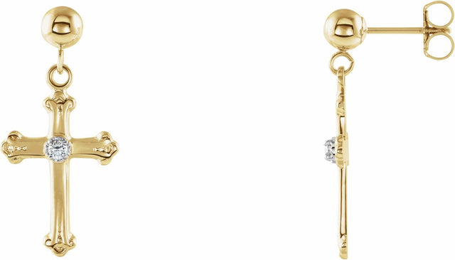 14K Yellow/White .04 CTW Natural Diamond Cross & Ball Earrings  