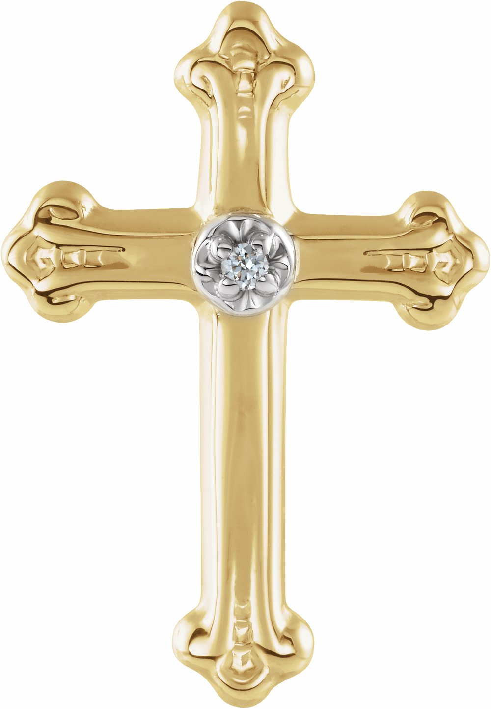 14K Yellow/White Gold .005 CT Natural Diamond Cross Lapel Pin