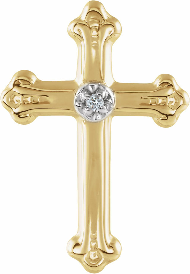 14K Yellow/White Gold .005 CT Natural Diamond Cross Lapel Pin