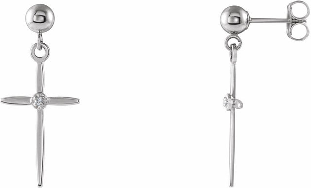 14K White Gold .01 CTW Natural Diamond Cross Earrings