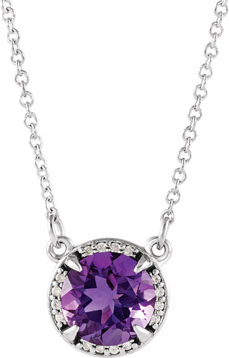 14K White 8 mm Natural Amethyst & .05 CTW Natural Diamond 16" Necklace