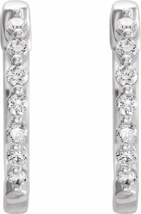 14K White Gold 1/5 CTW Natural Diamond Hinged 15.25 mm Hoop Earrings