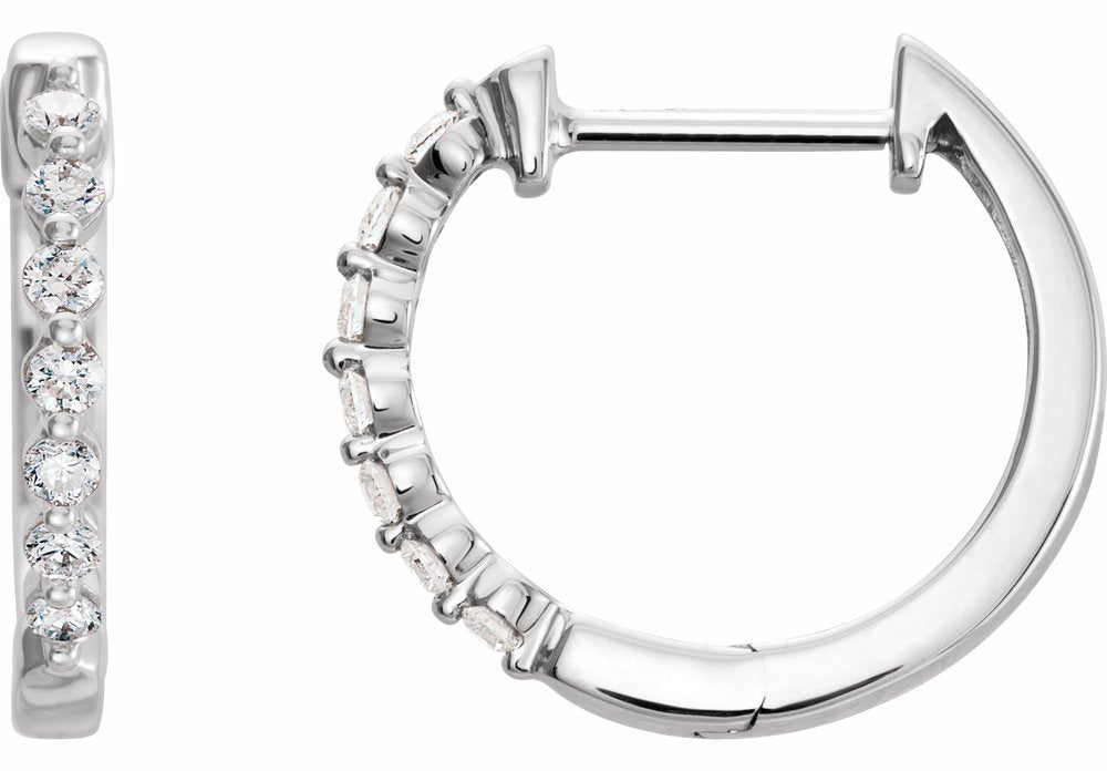 14K White 1/3 CTW Natural Diamond Hinged 15.25 mm Hoop Earrings