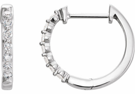 14K White Gold 1/5 CTW Natural Diamond Hinged 15.25 mm Hoop Earrings