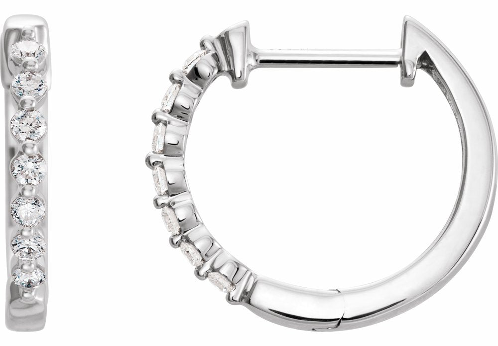 14K White Gold 1/5 CTW Natural Diamond Hinged 15.25 mm Hoop Earrings