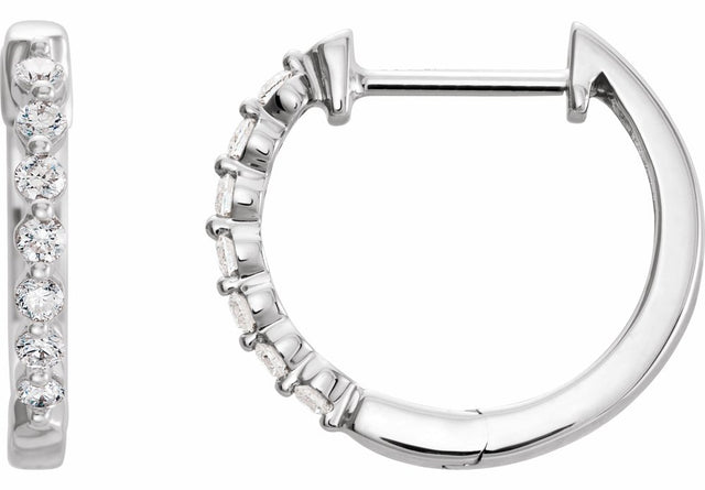 14K White Gold 1/5 CTW Natural Diamond Hinged 15.25 mm Hoop Earrings