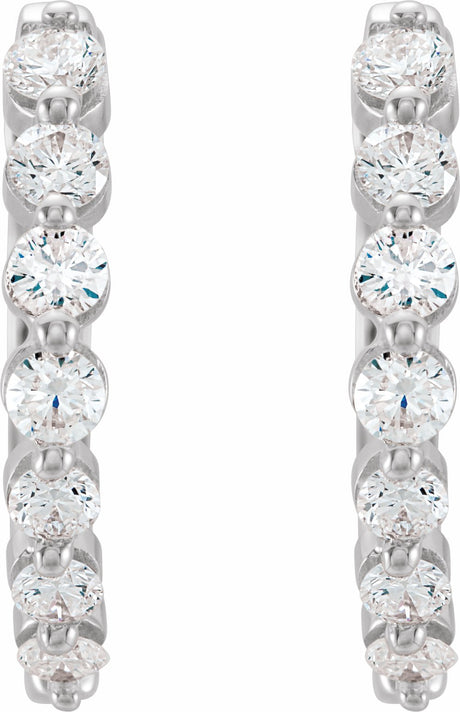 14K White Gold 1/2 CTW Natural Diamond Hinged 15.25 mm Hoop Earrings