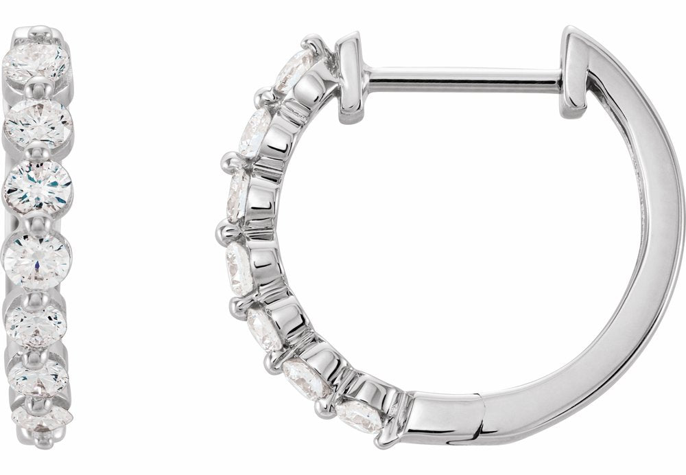 14K White Gold 1/2 CTW Natural Diamond Hinged 15.25 mm Hoop Earrings