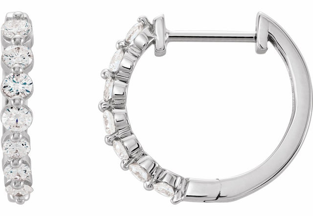 14K White Gold 1/2 CTW Natural Diamond Hinged 15.25 mm Hoop Earrings