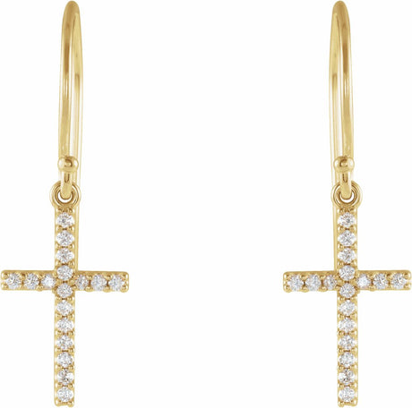14K Yellow Gold 1/8 CTW Natural Diamond Cross Earrings