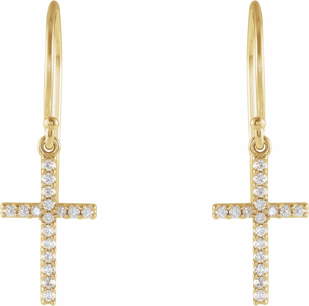 14K Yellow Gold 1/8 CTW Natural Diamond Cross Earrings
