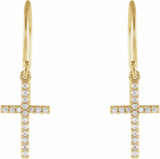 14K Yellow Gold 1/8 CTW Natural Diamond Cross Earrings