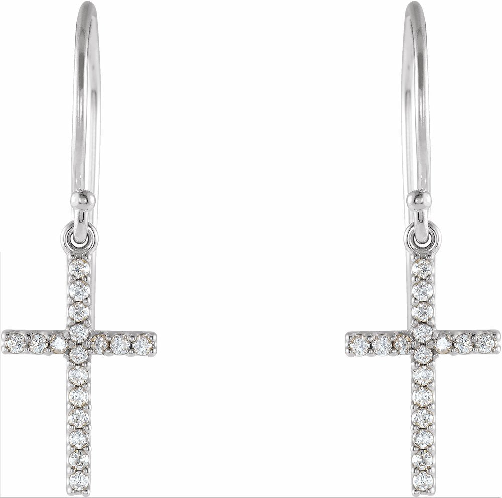 14K White 1/6 CTW Natural Diamond Cross Earrings