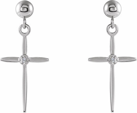 14K White .01 CTW Natural Diamond Cross Earrings