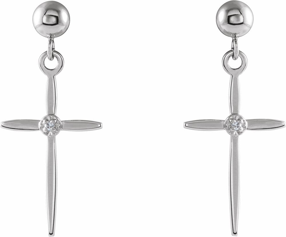 14K White Gold .01 CTW Natural Diamond Cross Earrings