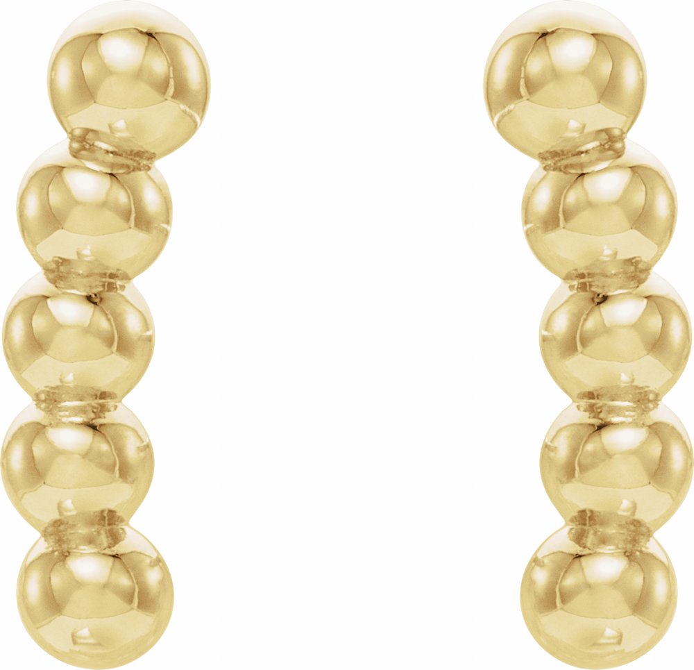 14K Yellow Curved Beaded Earrings