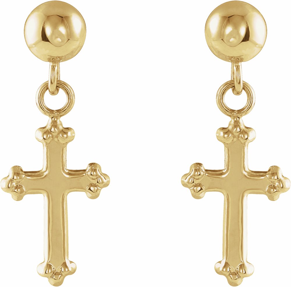 14K Yellow 11x8 mm Cross Earrings