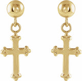 14K Yellow 11x8 mm Cross Earrings