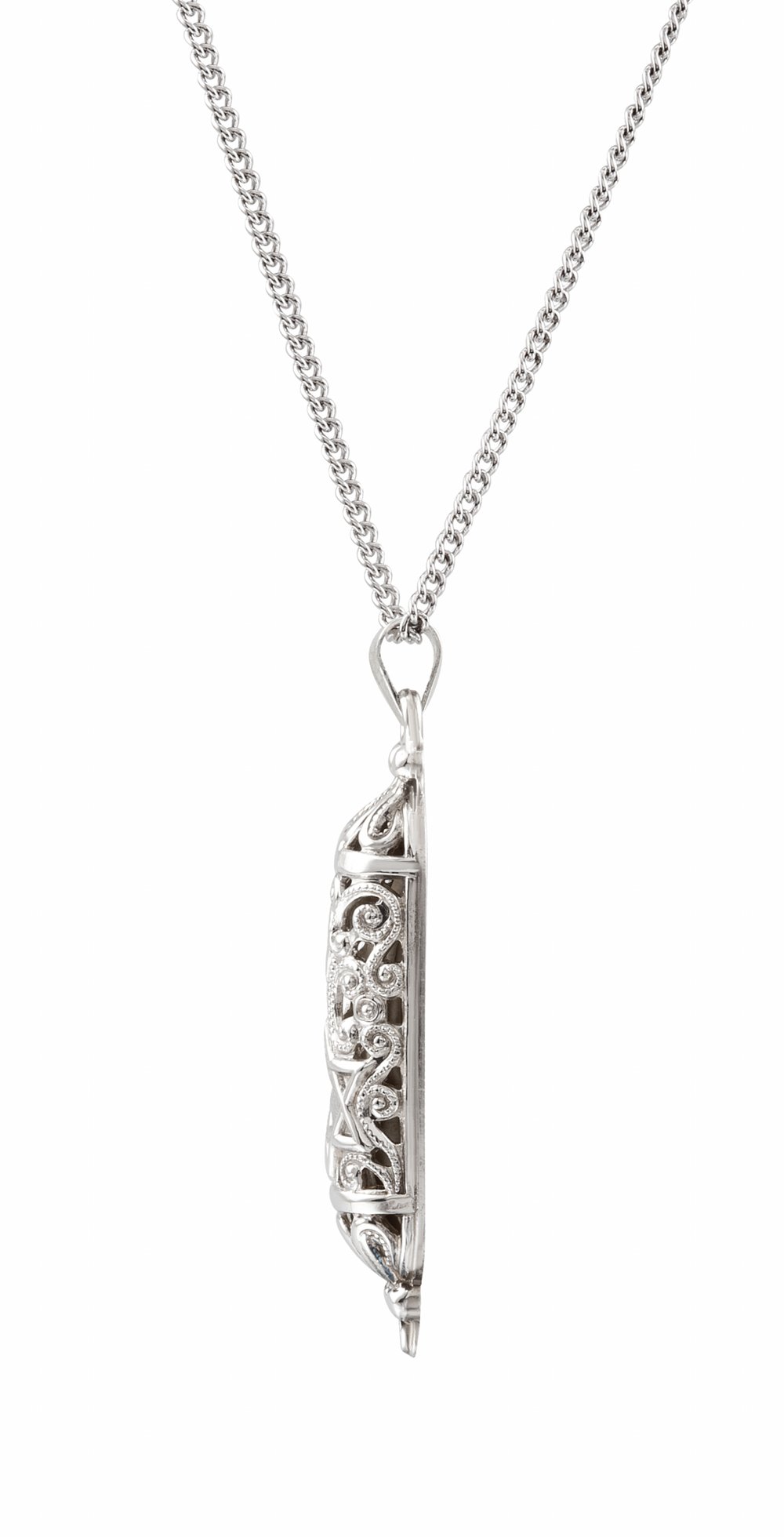 Sterling Silver 36x9 mm Mezuzah 18" Necklace with Parchment