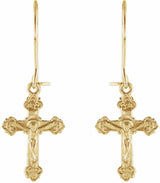 14K Yellow 25x9 mm Crucifix Earrings