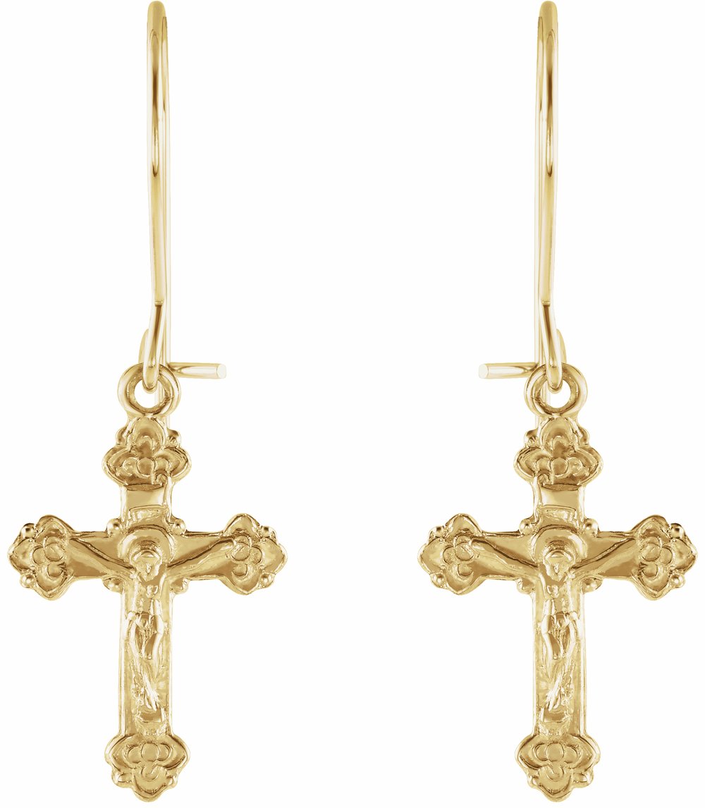 14K Yellow 25x9 mm Crucifix Earrings