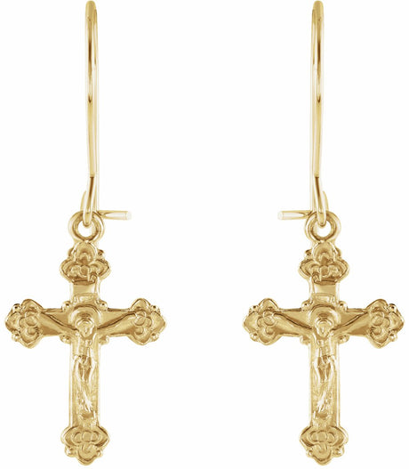 14K Yellow 25x9 mm Crucifix Earrings