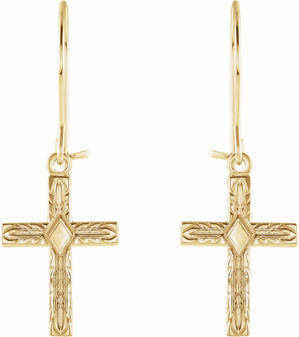 14K Yellow Cross Earrings