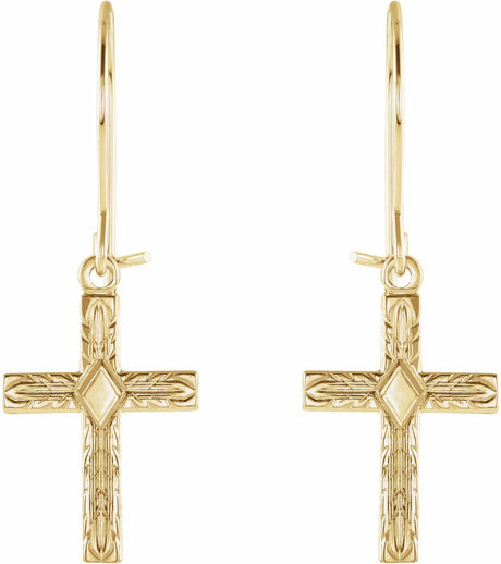 14K Yellow Cross Earrings