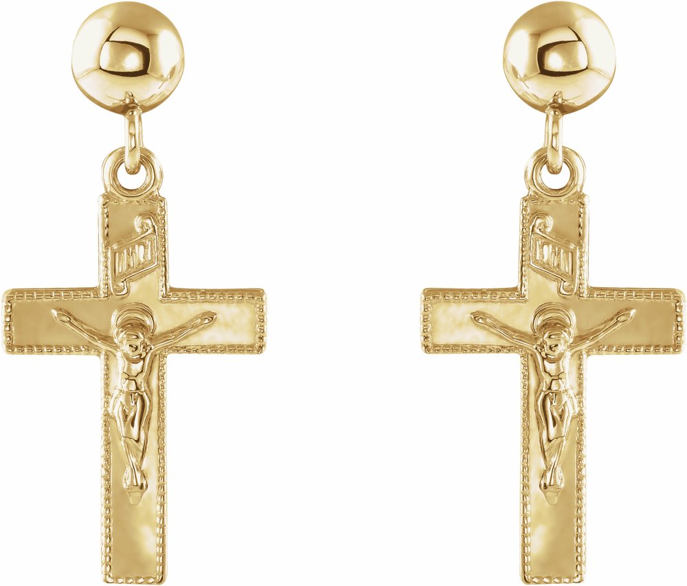 14K Yellow 20x9 mm Crucifix Earrings