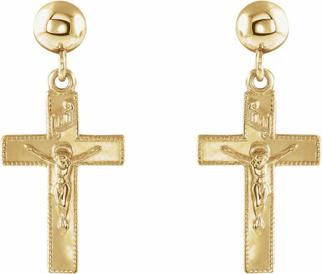 14K Yellow 20x9 mm Crucifix Earrings