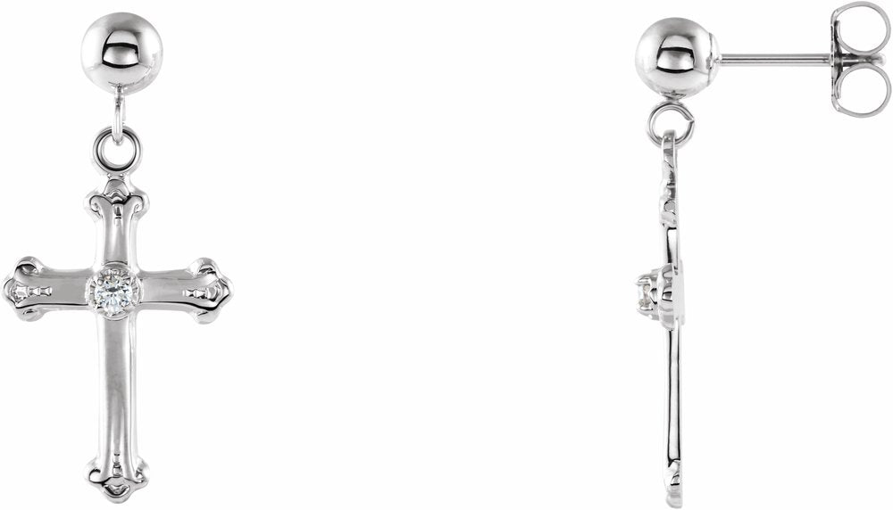 14K White .04 CTW Natural Diamond Cross & Ball Earrings  