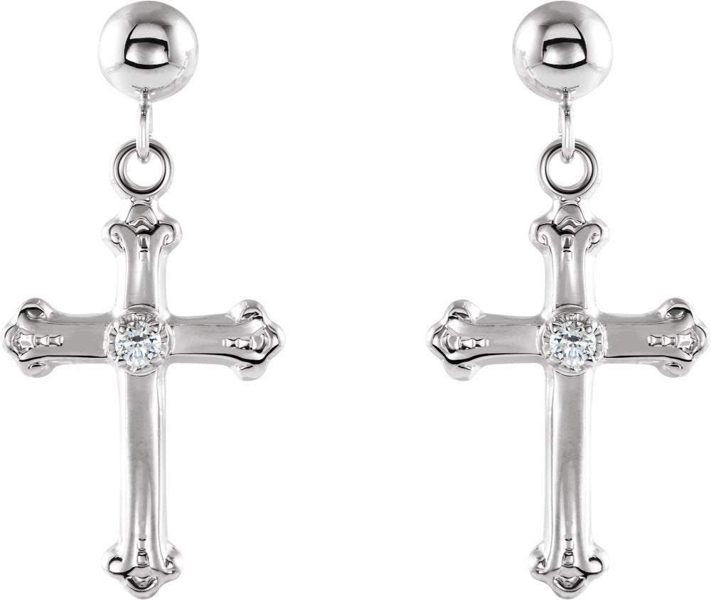 14K White .04 CTW Natural Diamond Cross & Ball Earrings