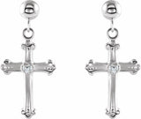 14K White .04 CTW Natural Diamond Cross & Ball Earrings