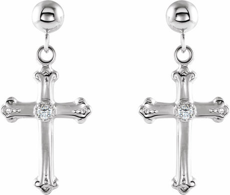 14K White .04 CTW Natural Diamond Cross & Ball Earrings