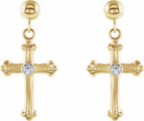 14K Yellow/White Gold .04 CTW Natural Diamond Cross & Ball Earrings  